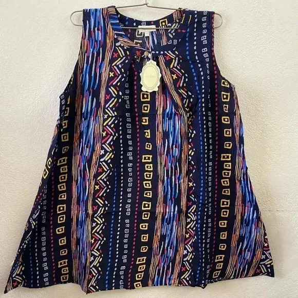 🆕Velzera Navy Geometric Sleeveless Shift Dress M🆕 - Picture 2 of 6